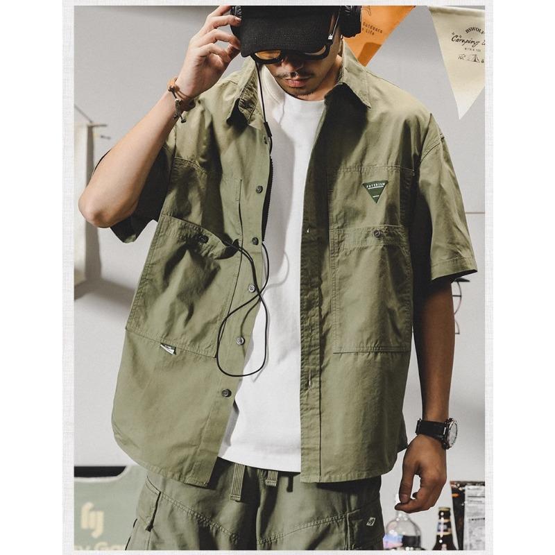 Men's Workwear Short Sleeve Button Down Shirt Casual Pocket Detail Loose Fit Streetwear Top