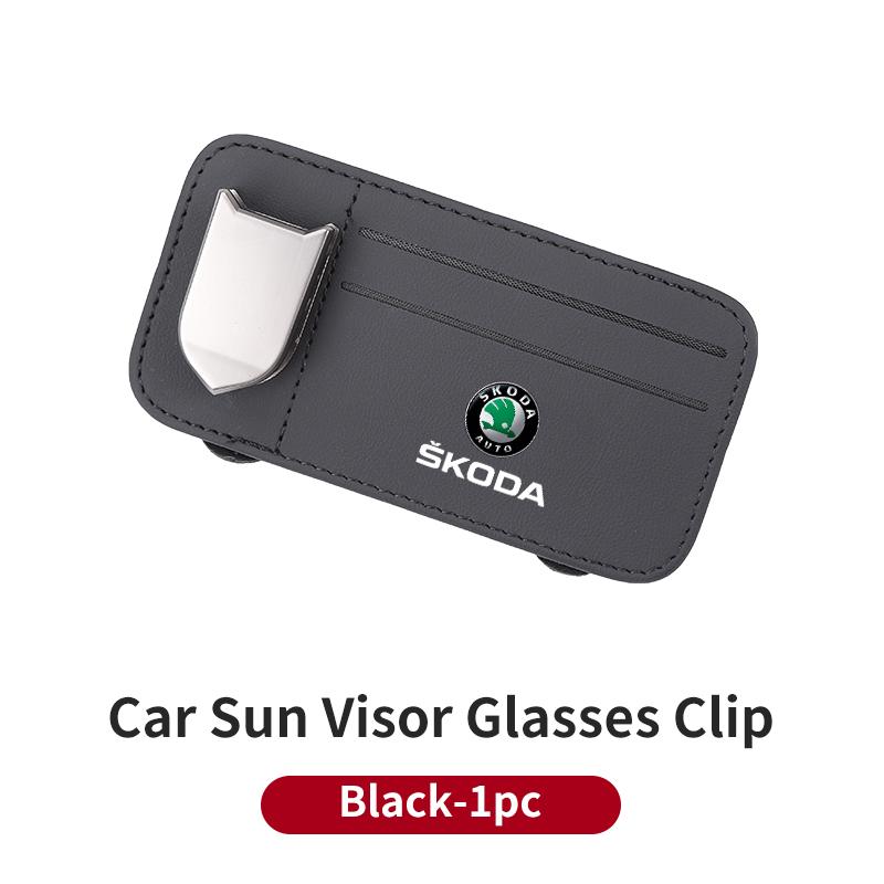 Car Visor Organizer Sunglass Holder Glasses Bag Card Clip Interior For Skoda Octavia Rapid Kodiaq Superb Derivative Karoq Fabia xkzm13