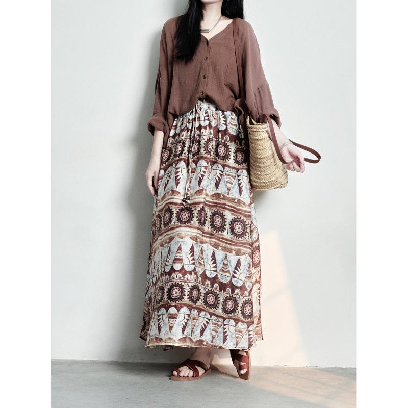Skirt Women Summer Casual Versatile Elastic High Waist Loose Skirt Oversize Stretchy Cotton Dresses