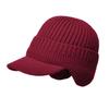Men Knitted Hat Extended Brim Ear Protection Solid Color Knitting Hat Thickened Plush Lining Winter Warm Hat