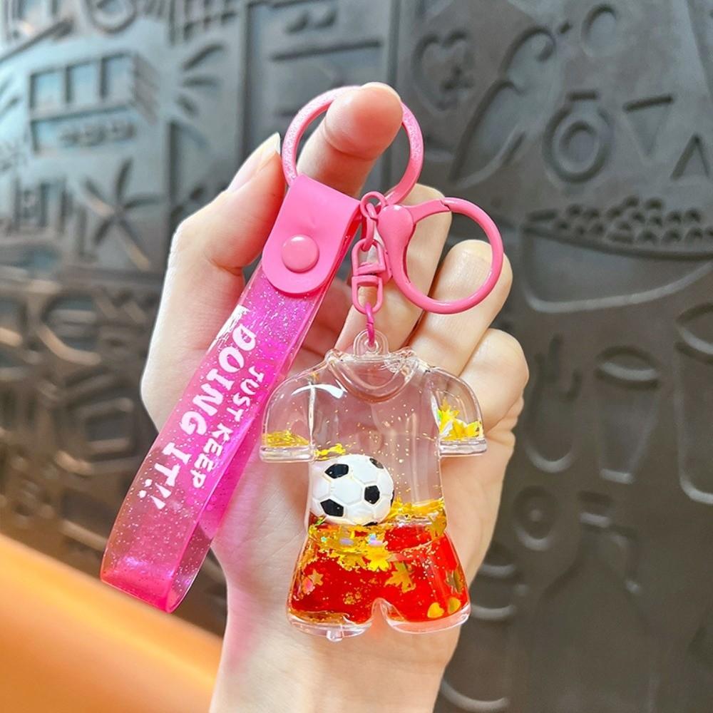 Transparent Soccer Kit Key Chain Pendant Quicksand Bottle Small Ornament  Bag Charm красный