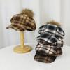 Vintage Karo-Barett für Damen mit warmem Fleece Winter-Modeaccessoire