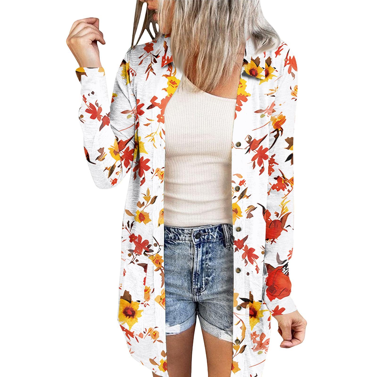 

Женский повседневный модный кардиган-жакет средней длины с принтом и длинными рукавами XL арбуз красный