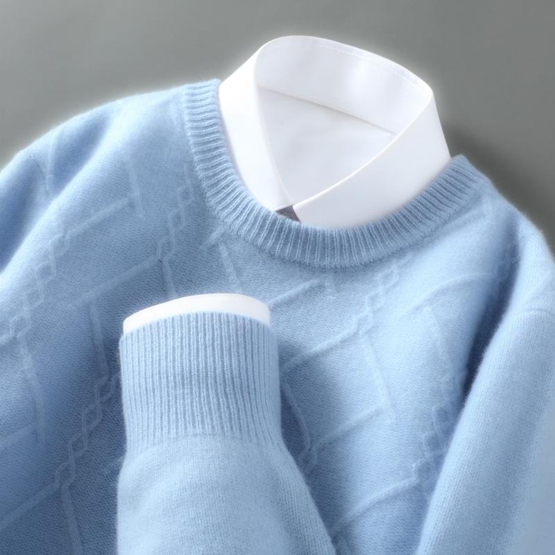 Men s Diamond Pattern Wool Pullover - Round Neck, Loose Fit, Solid Color, Autumn/Winter Sweater XL