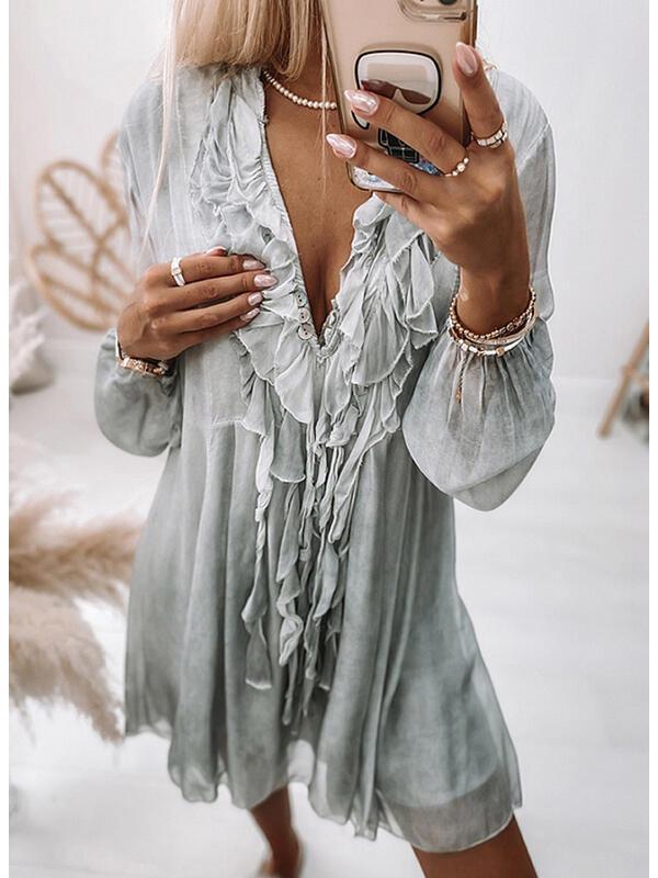 In-stock #416 Loose-Fitting Floral Lapel Long-Sleeved Chiffon Shirt