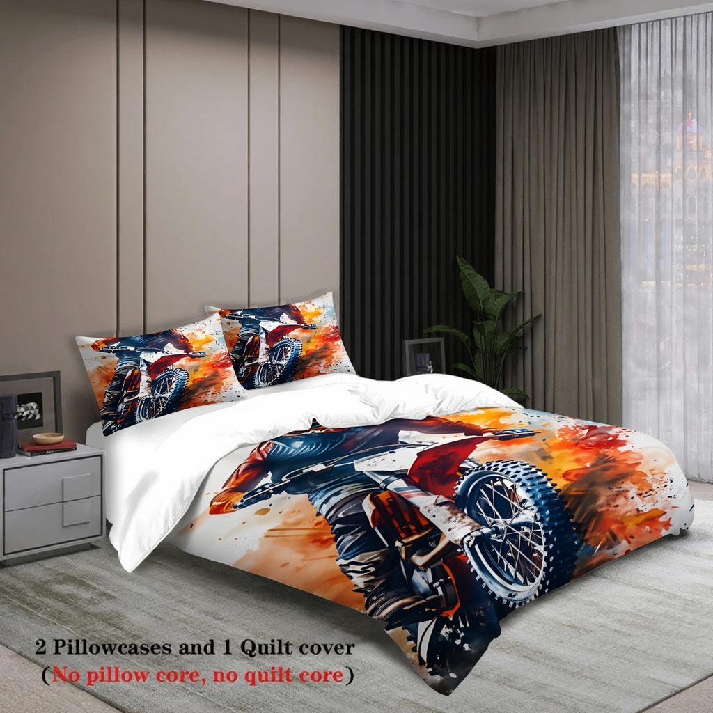 3Pcs Motorcycle Racing Bedding Sets 3D Printed Motocross Rider Duvet Cover Sets With Pillowcases No Filling