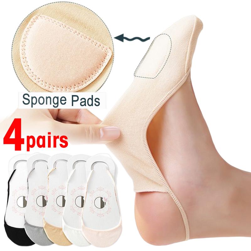 Summer Ice Silk Boat Socks Women Forefoot Pad Shallow Hollow Sling Silicone Non-Slip Invisible Sock for High Heels Shoes