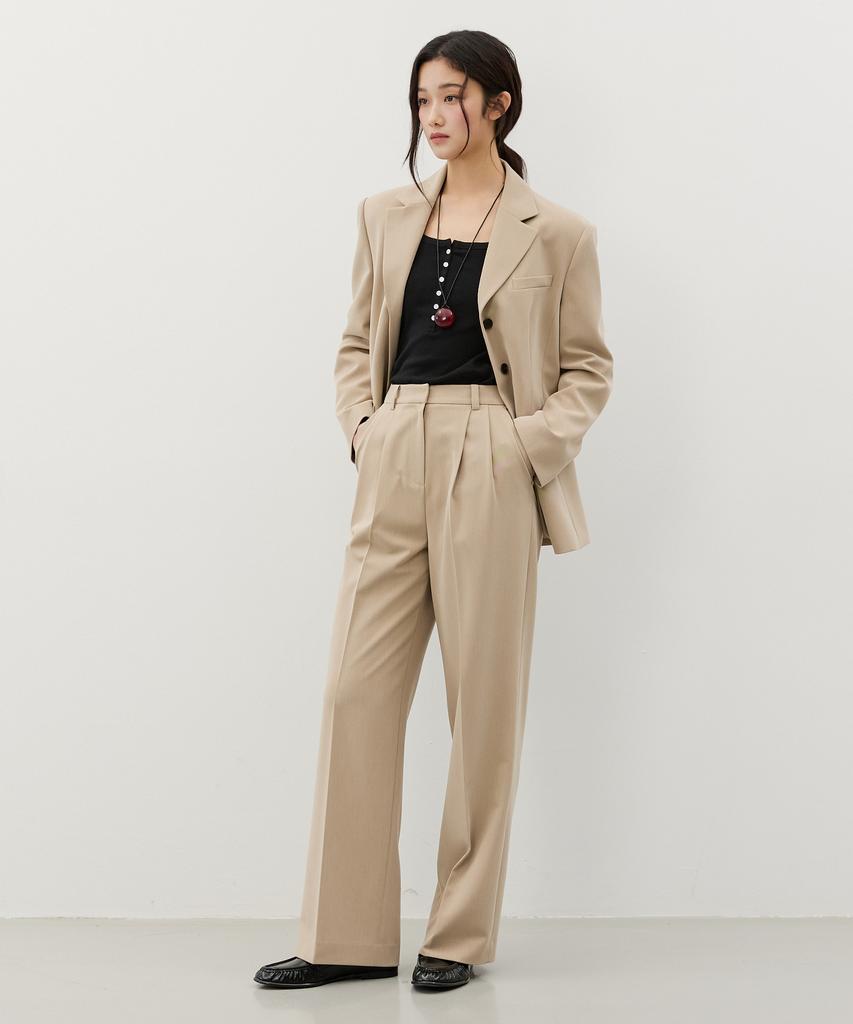 CITYBREEZE Double-Pleat Pin Wide Slacks_Beige