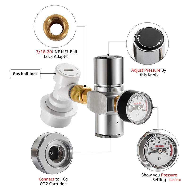 Beer Keg Co2 Charger,0-60PSI Mini Co2 Regulator,Portable Co2 Dispenser With Ball Lock Quick Disconnect For Home Brewing Beer Keg