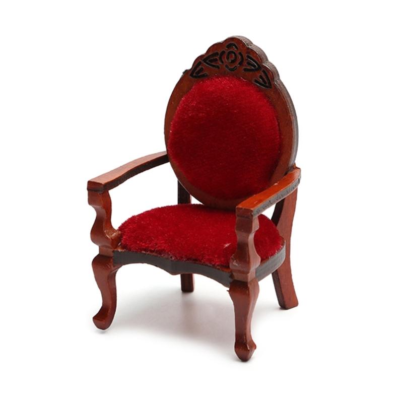 

1:12 Scale Dollhouse Armchair DIY Miniature Doll House Furniture Wood Chair Handmade Crafts Accessories Toy червоний