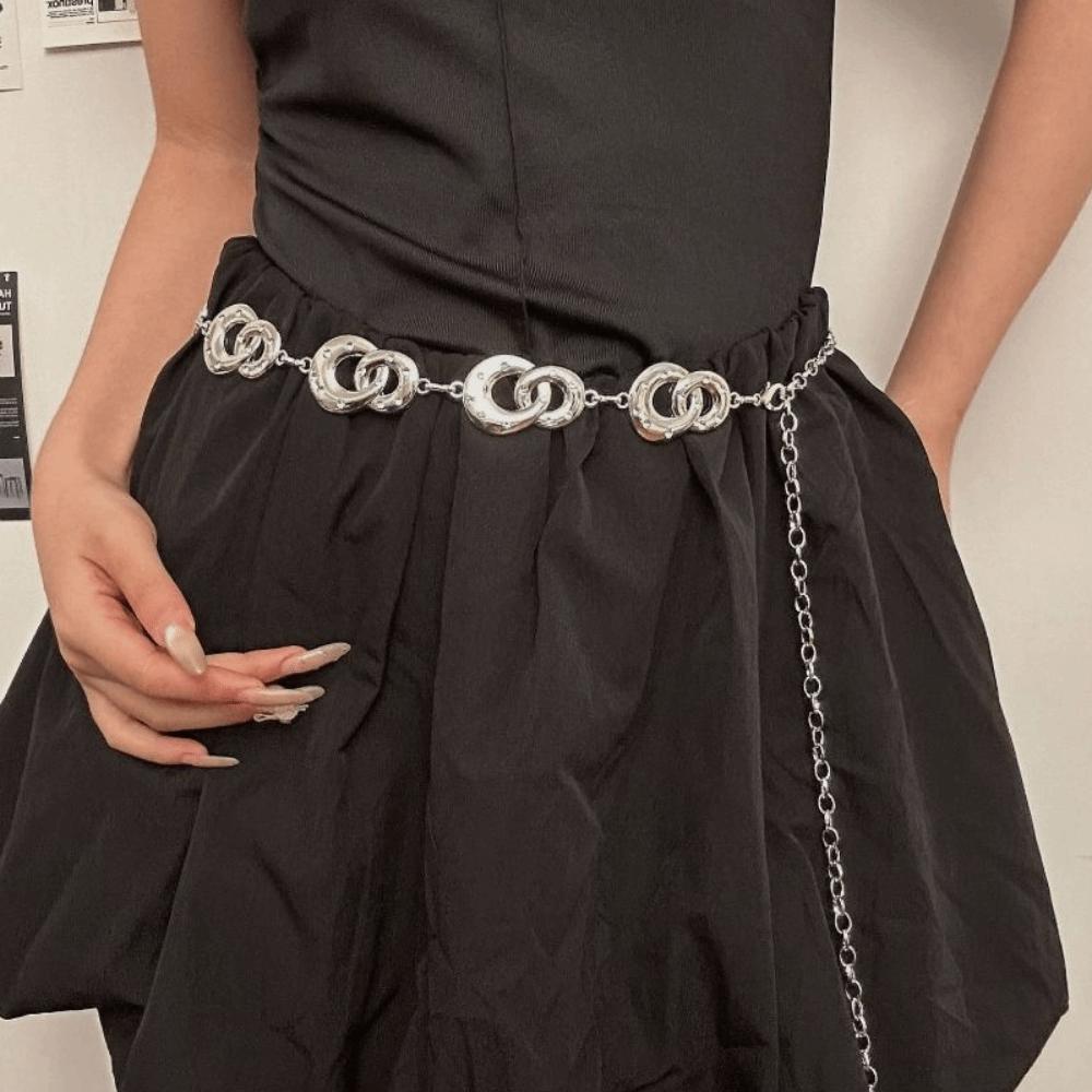 Elegant Metal Circular Ring Waist Chain Gold/Silver Dress Belt Chain Bohemian Body Chain  Women