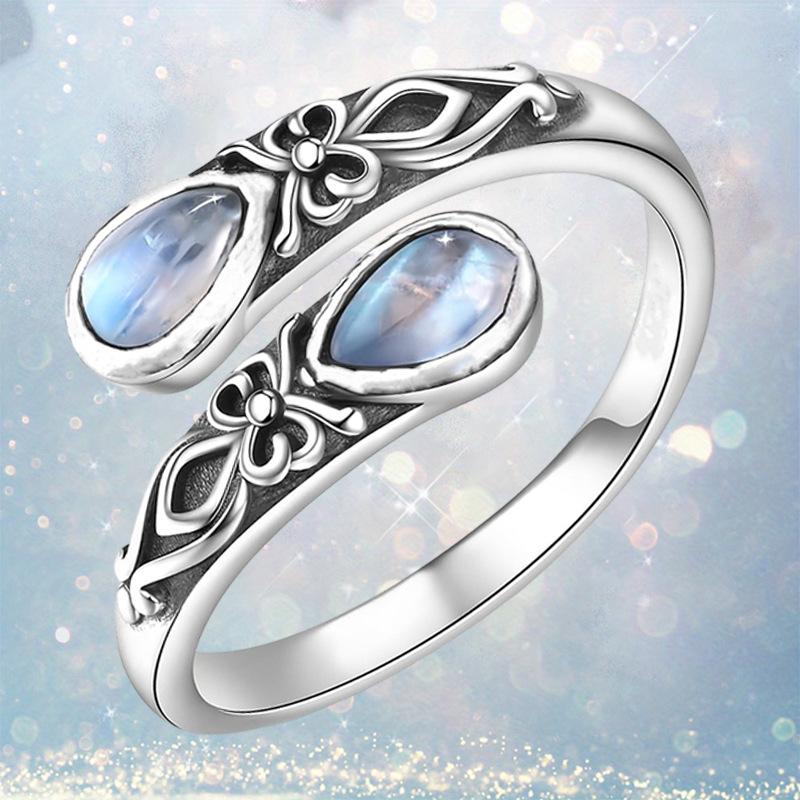 Лунное Каменное Кольцо-Ложка Модное Викторианское Винтажное Рельефный Бант Боснийское Кольцо Adjustable opening серебряный