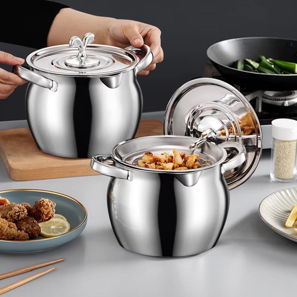 Stainless Steel Lard Strainer Tank Binaural Handle Lard Storage Can Durable Oil Filter Pot  Cooking