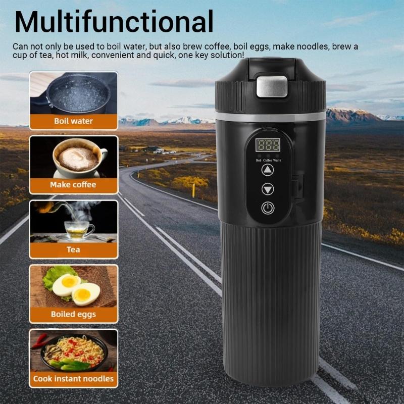 500ml Portable 304 Stainless Steel Car Heated Cup Auto Heating Coffee Mug With Temperature Display For Travel Camping Gi