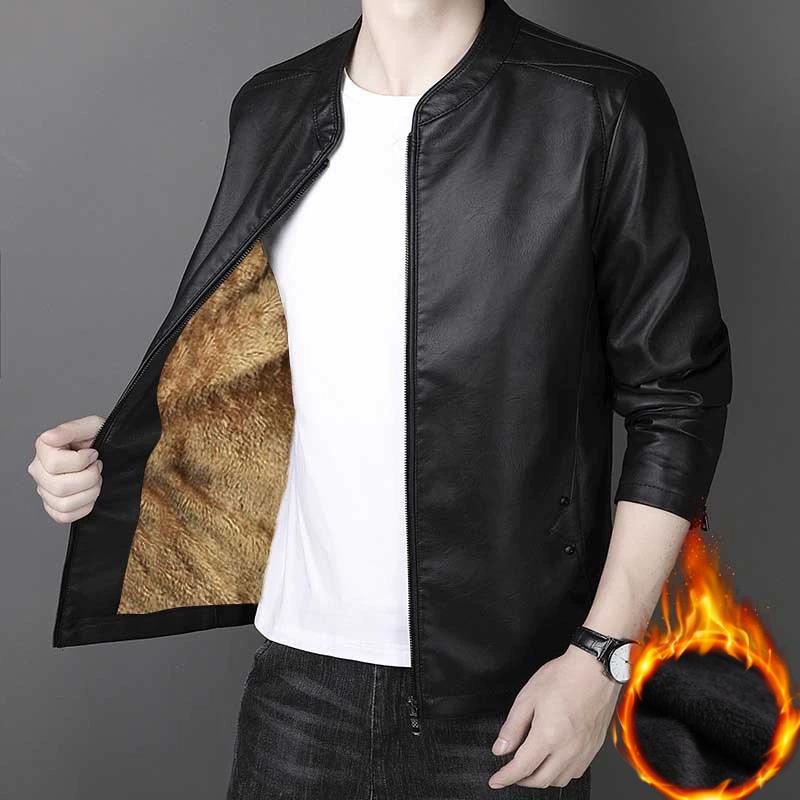 

Кожаная мужская короткая кожаная куртка Весенне-осенняя тонкая повседневная деловая куртка Мужская плюс бархатная толстая кожаная куртка XXXL чёрный