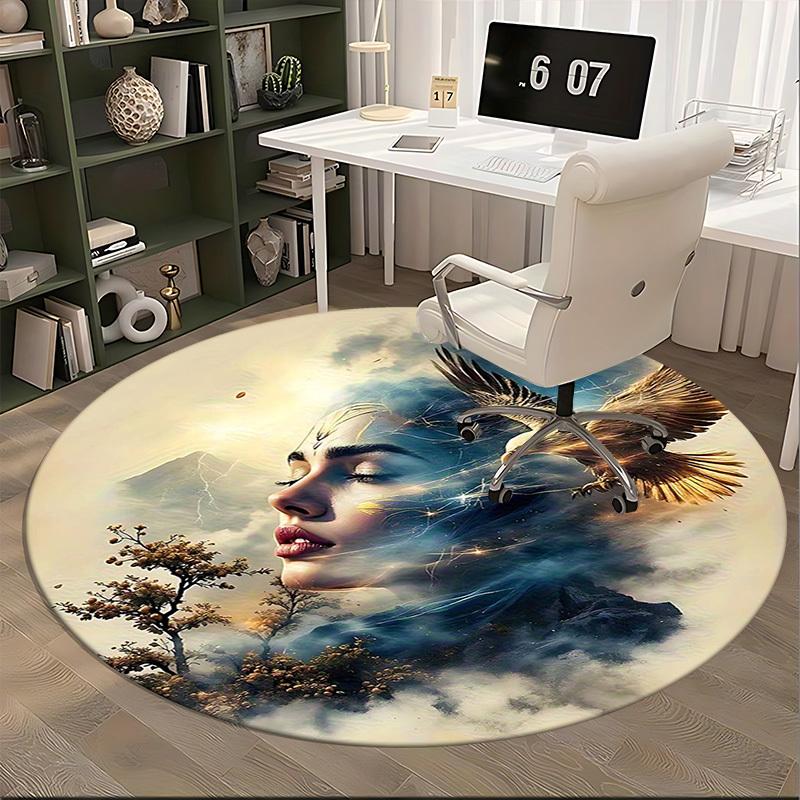 1pc Anime Design Round Carpet Office Chair Mat, Non Slip Rug for Home Decor, Living Room, Bedroom, Game Room, Festival Gift