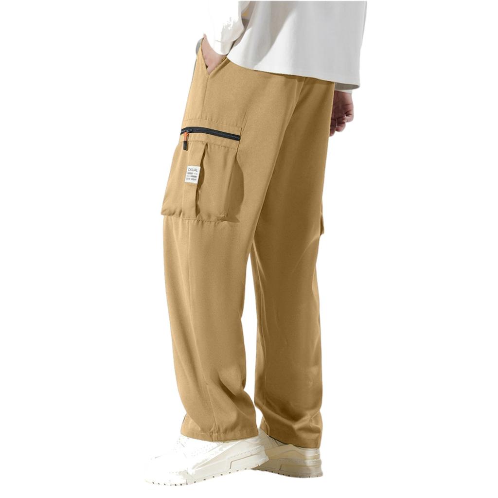 Men Lightweight Breathable Multi Pocket Sports Casual Cargo Pants Loose Fit Drawstring Waistband Utility Trousers for Outdoor Daily Wear