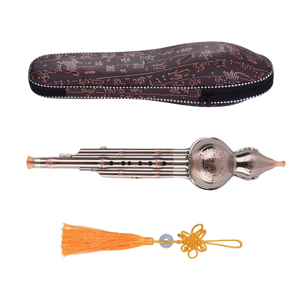3 Tone C Key Hulusi Gourd Cucurbit Flute Aluminum with Copper Plated Pipes Chinese Traditional Instrument with Chinese