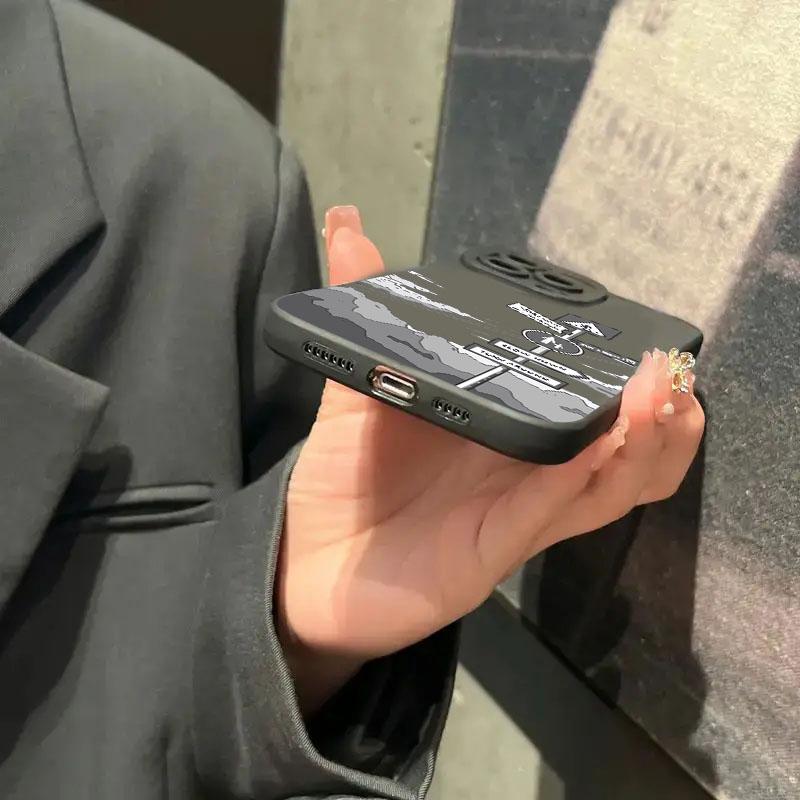 Simple Oil Painting Road Sign Silicone Phone Case For iPhone 16 15 14 13 12 11 Pro Max XS XR 7 8 Plus SE Shockproof Soft Cover