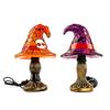 Halloweenový čarodějnický klobouk Stolní lampa, USB vitrážová čarodějnická klobouková lampa, Vintage gotický kouzelnický klobouk Dekorativní noční světlo pro domov, ložnici