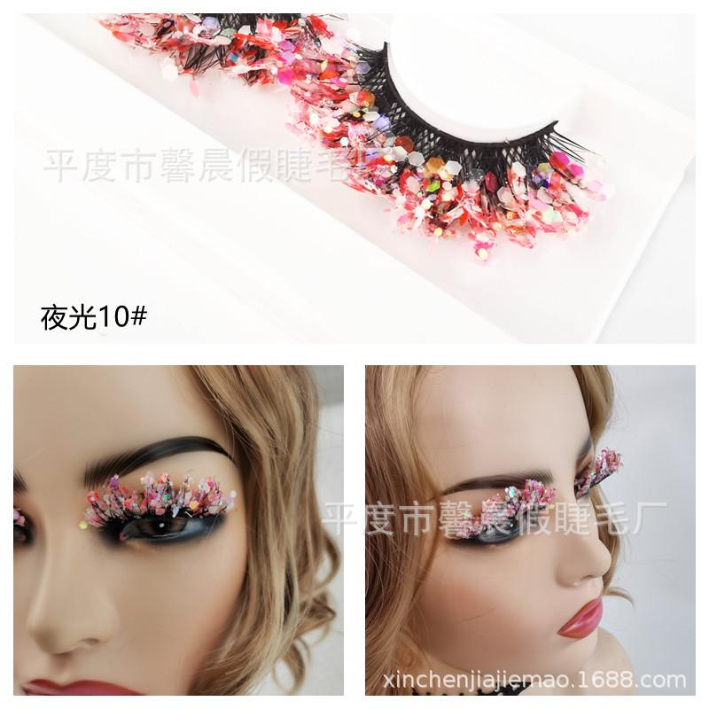 Fluoreszierende leuchtende Pailletten Wimpern Farbe leuchtende dichte Chemiefaserwimpern Fabrik Großhandel Grenzüberschreitende künstliche Wimpern