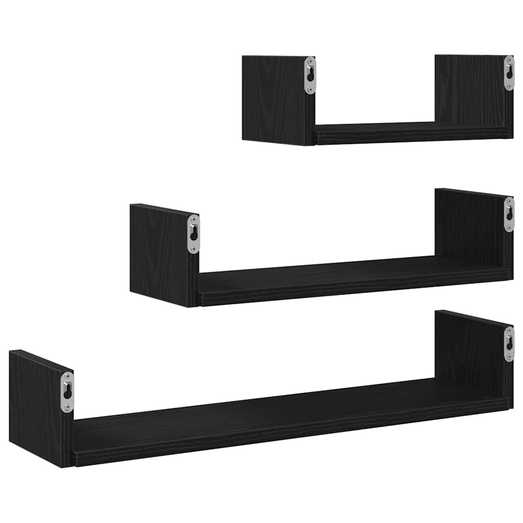 Wall Shelves (3 pcs) Black Oak Effect Wood Based Material
