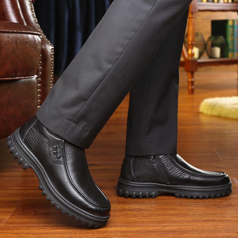 Old man head business platform winter velvet high-top casual men's shoes winter leather pedal leather shoes men's HGH19