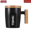 TOMIC Ceramic Coffee Mug with Wooden Handle and Lid