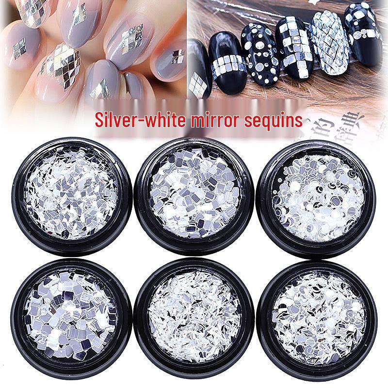 Silver White Mirror Nail Art Sequins - Brilliant, Shining, and Beautiful Nail Decorations.