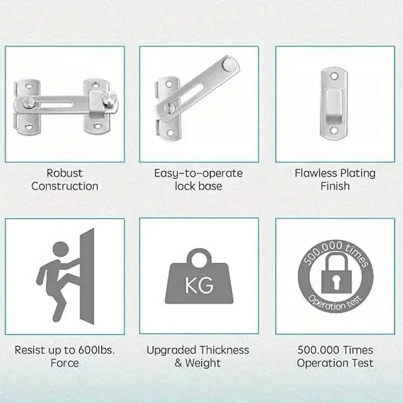 1Pcs Stainless Steel Sliding Barn Door Lock Hardware Gate Latches, Window Closet, Matte Black Silvery