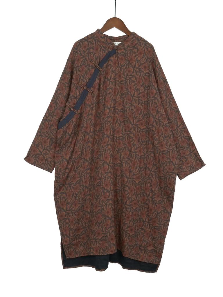 Johnature Women Vintage Print Floral Dresses Stand Long Sleeve Cotton Spring Chinese Style Robes Button Women Dress