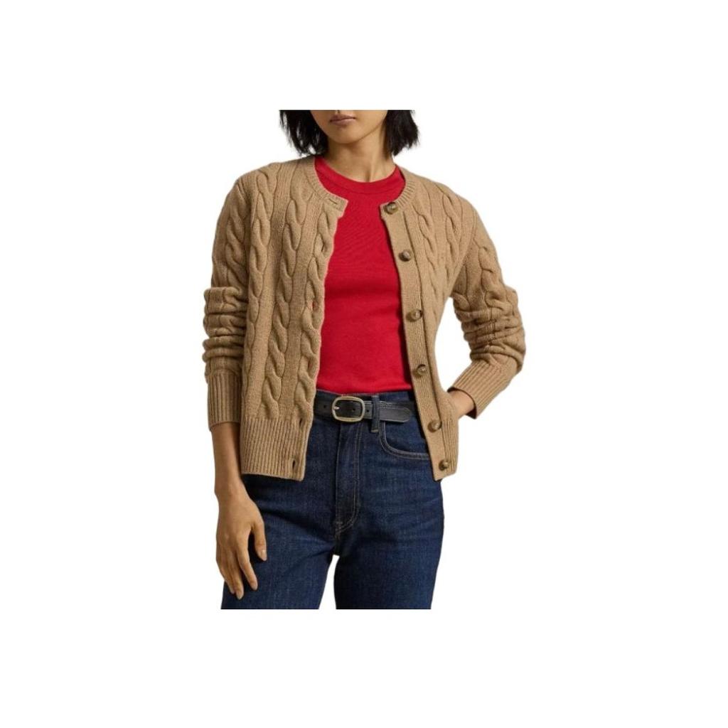 Polo Ralph Lauren Solid Color Crew Neck Button Long Sleeve Knit Sweater Women Sweater Brown 211910443-021