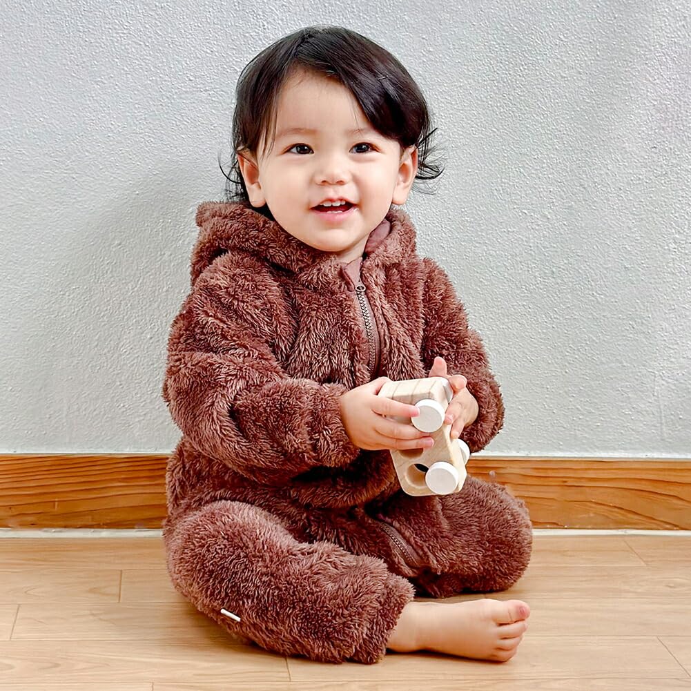Augelute Kigurumi Fluffy Boa Baby Boys and Size Brown Outerwear, Bear, Coverall, Girls, 60,