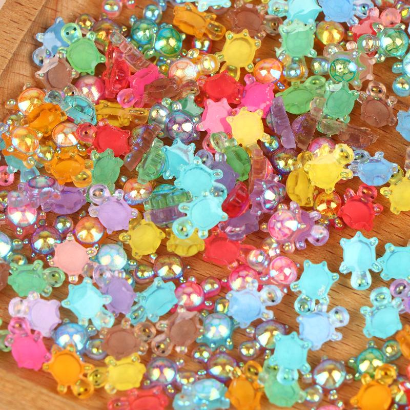100Pcs Mini Resin Turtle Charms Rainbow Laser Tortoise Ornament Small Figurine For Diy Jewelry Making Keyring Handmade Crafts