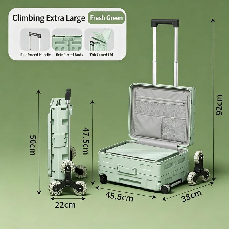 Foldable Shopping Cart with Lid Plastic Storage Box Utility Wagon with Adjustable Handle Rolling Wheel Basket for Outdoor Travel