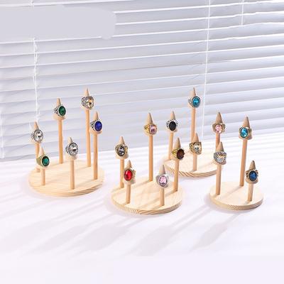 1PC Removable Wood Cone Ring Display Stand Finger Rings Holder Watch Bangle Storage Tray Jewelry Window Display Showcase Props