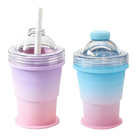 Ice Ball Cup with Lid And Straw, 2-in-1 Foldable Silicone Ice Maker And Drinking Cup, Portable Iced Beverage Cup for Travel And Outdoor Use