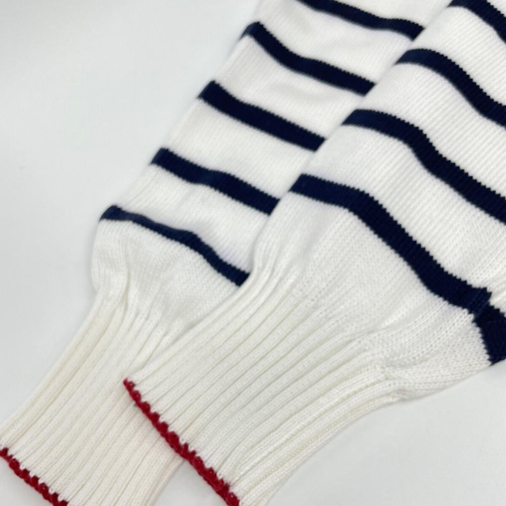 BRUNELLO CUCINELLI 2021 White Cotton Border Knit Sweater tops 46 White x navyUsed