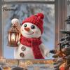 Seasonal Glass Clings Christmas Snowman with Lantern Window Cling, Cute Static Sticker, PVC Holiday Decorations Reusable Sticker for Doors and