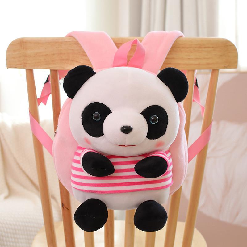 Cute Panda Cartoon Kids Backpack With Short Plush Material For School And Travel