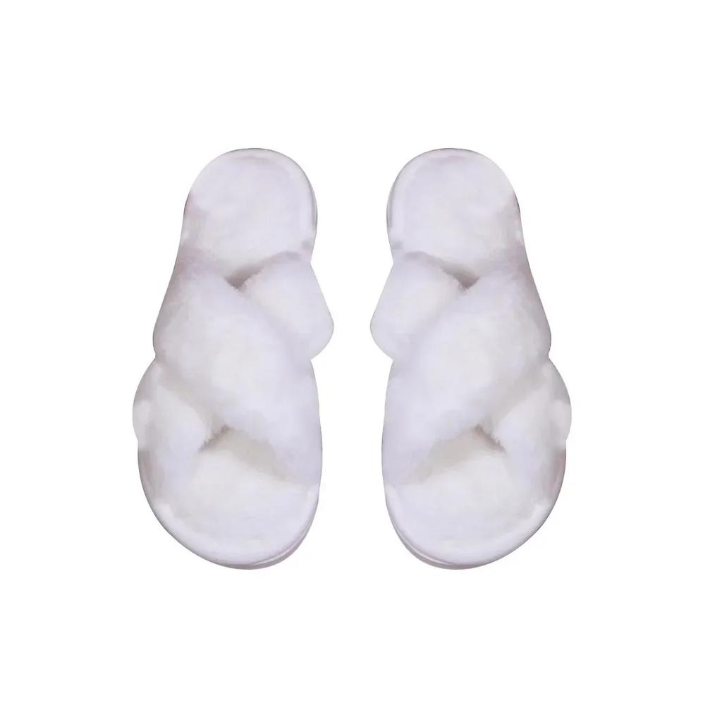Fashion Cross opening spring and autumn home anti slip flat bottomed couple style fashionable and simple open toed hairy slippers