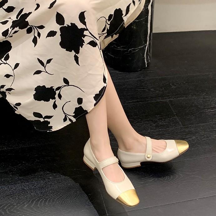 Sheepskin version~ Genuine leather with color matching gentle French light mouth Mary Jane single shoes fairy fairy flat shoes ladyshoes
