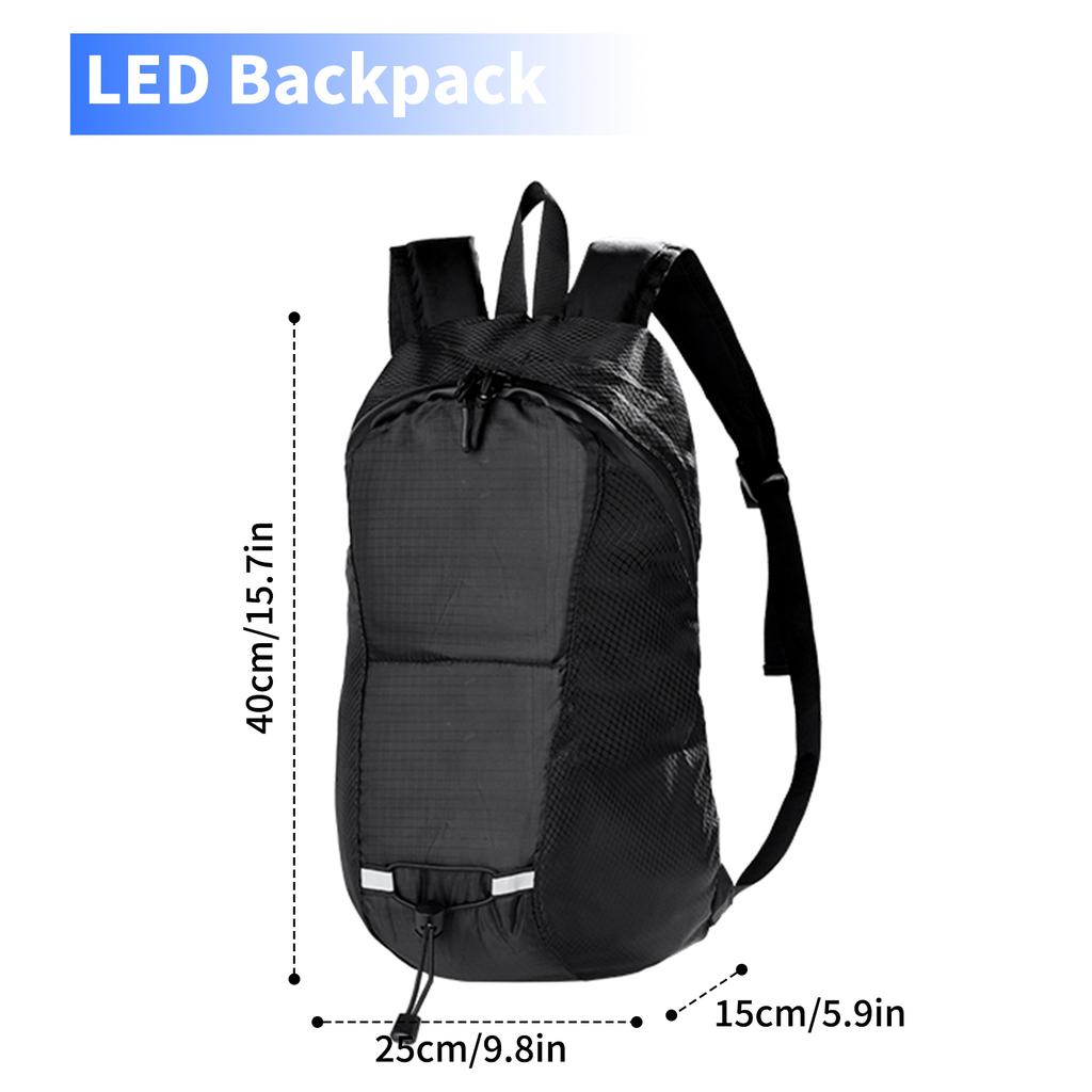 Colorful Led Backpack Riding Backpack Outdoor Hiking Backpack For Bike Riding Men Women Lightweight Backpack 15L Black