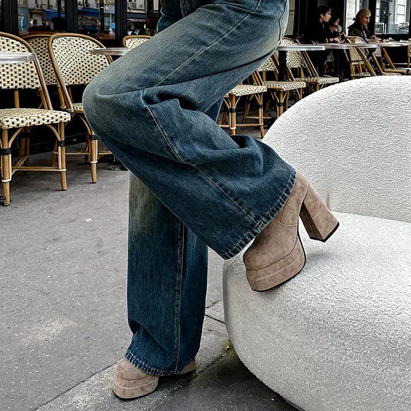 Niche Retro Style Thick Heel Thin Short Boots Women's New Autumn Versatile Height Increase Small High Heel Medium Boots