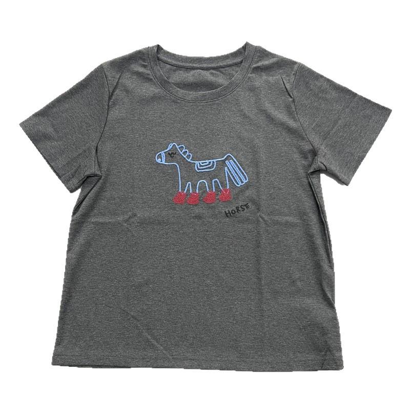 Women's Korean Cotton Cartoon Pony Embroidered Slimming Short Sleeve Summer T-shirt
