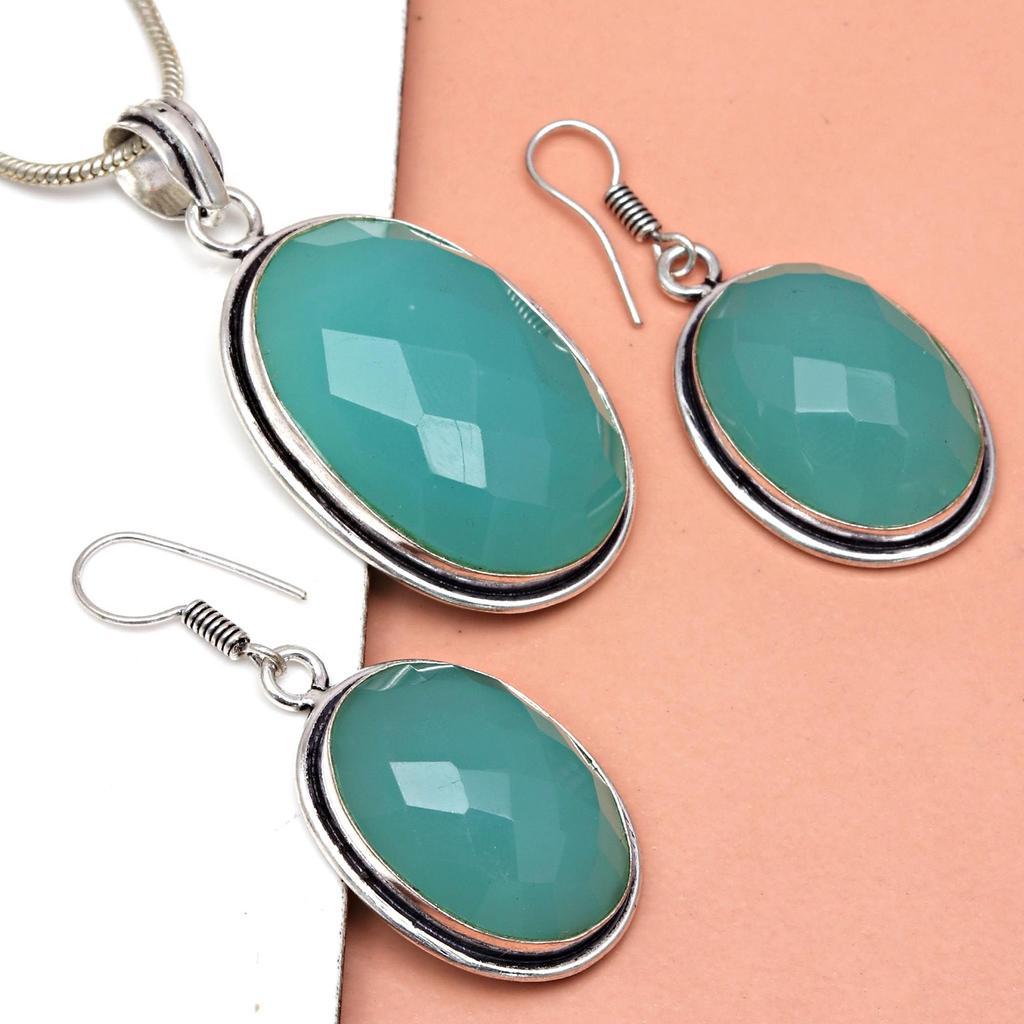 Necklace Chalcedony Natural  Beads Blue 20" Cts Round Sterling