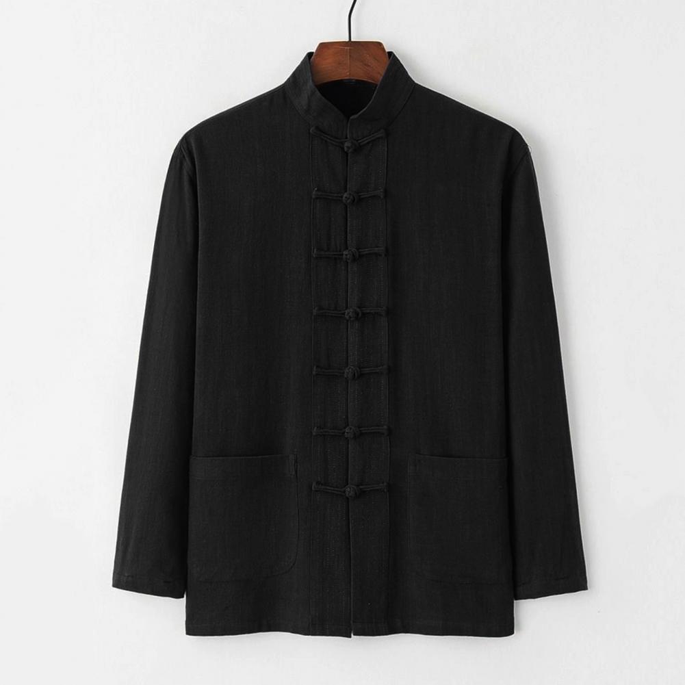 Casual Wear Men Shirt Bottoms Set Chinese Style Men's Casual Wear Two-piece Set with Stand Collar Shirt Disc Buckles Dr Practical Use
