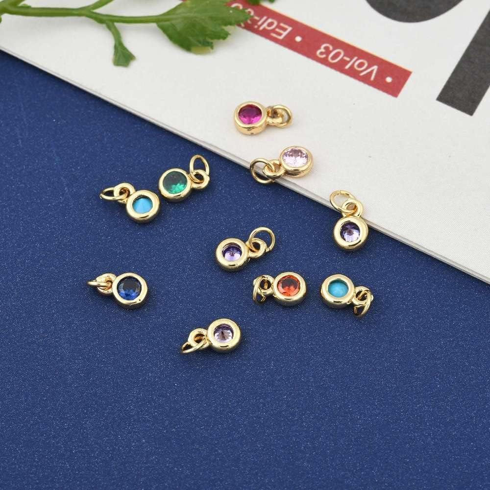 DanLingJewelry 20 pcs Mixed Micro Pave Cubic Zirconia Flat Round Charms Cute Tiny Pendants for Jewelry Making 6.5x4.5x2mm