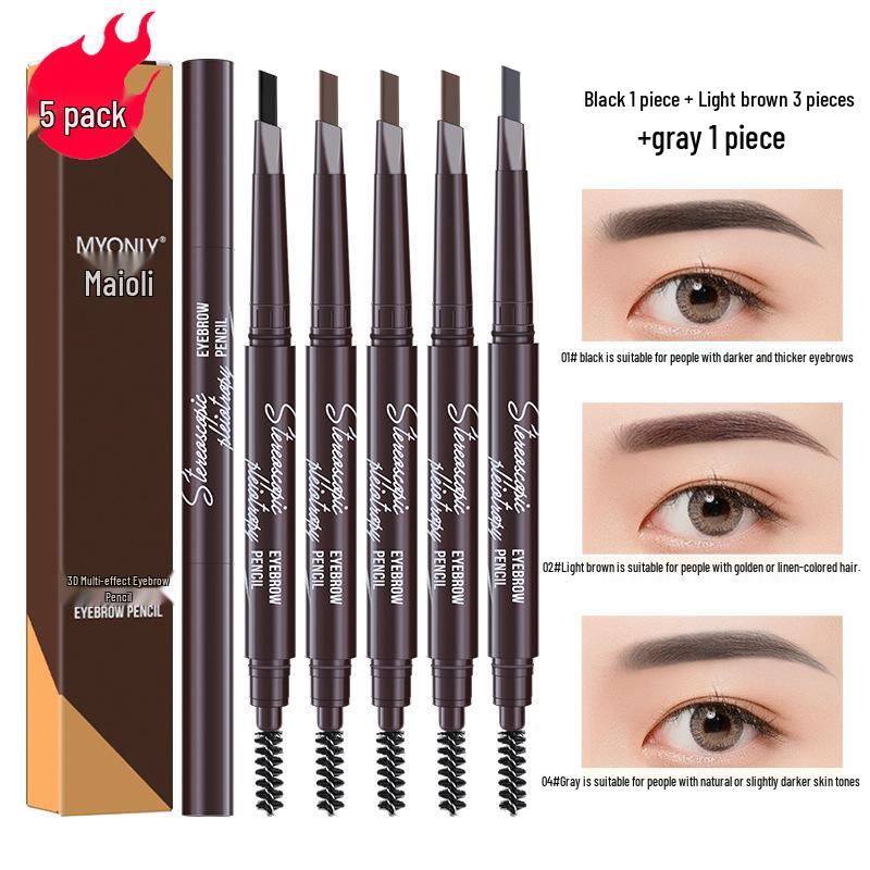 Maiouli 3D Smudge-Proof Multi-Effect Eyebrow Pencil - Beginner-Friendly Double-Ended Triangle Shape.