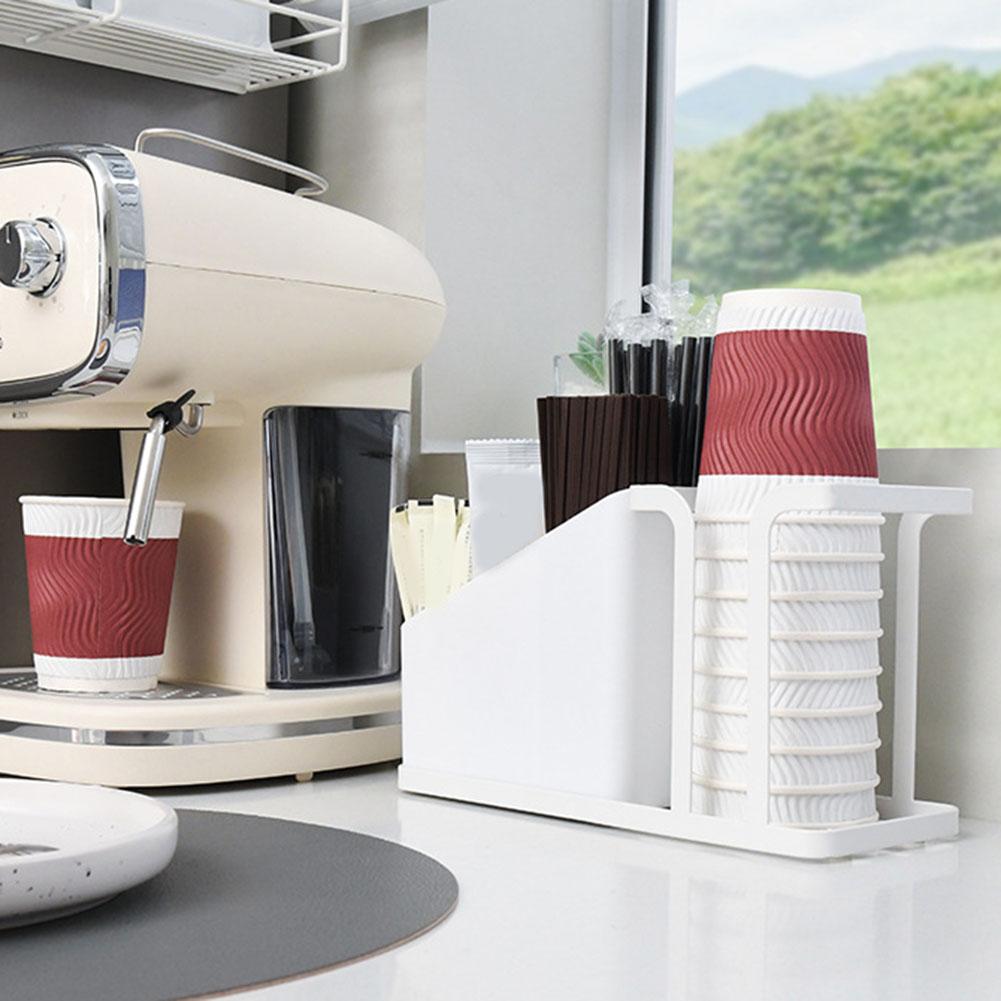 Disposable Cup Holder Rack Shelf For Coffee Paper Cup Spoon Fork Straw Sugar Tea Bag Storage Box Cup Container Desktop Storage